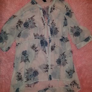Torrid Ivory Chiffon Flower Hi Lo Button Down Top
